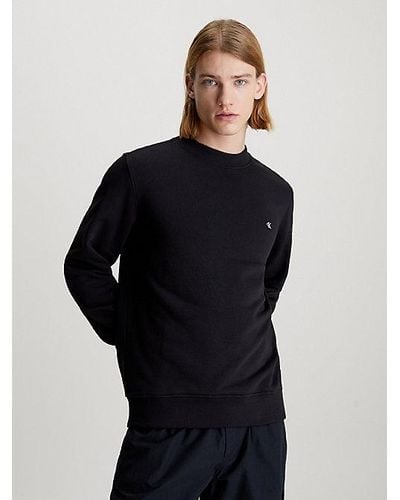 Calvin Klein Sudadera de felpa de algodón con insignia - Negro