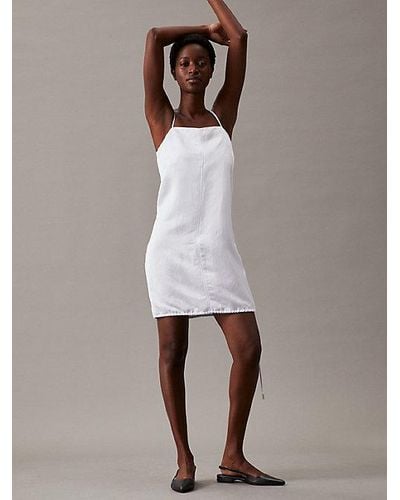 Calvin Klein Vestido lencero de lino y viscosa boxy - Blanco