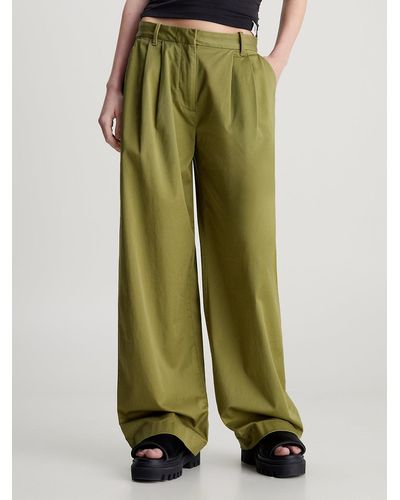 Calvin Klein Pantalon straight en sergé de coton - Vert