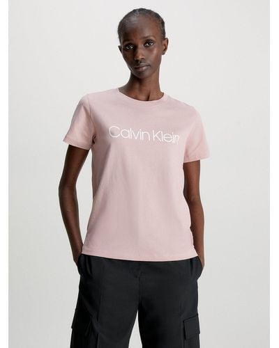 Calvin Klein T-shirt en coton bio avec logo - Rose