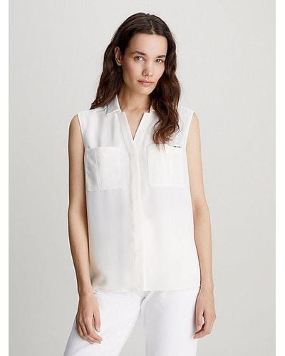 Calvin Klein Ärmellose Bluse mit Taschen - Weiß