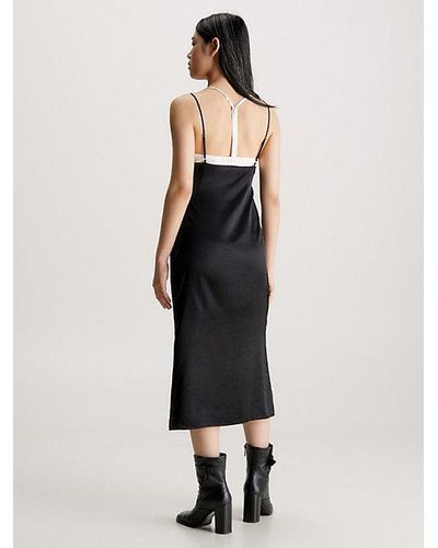 Calvin Klein Vestido lencero midi de satén - Negro