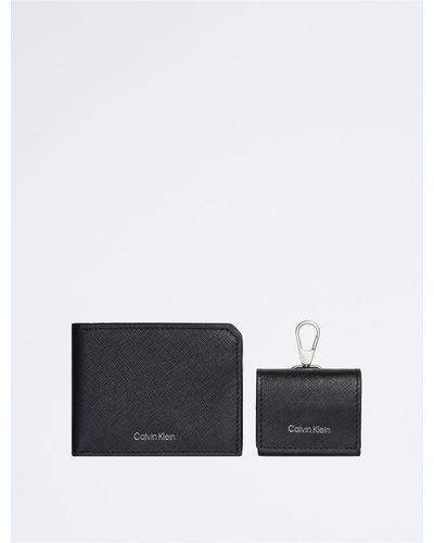 Calvin Klein Refined Saffiano Leather Bifold Wallet + Airpods Case Gift Set - White