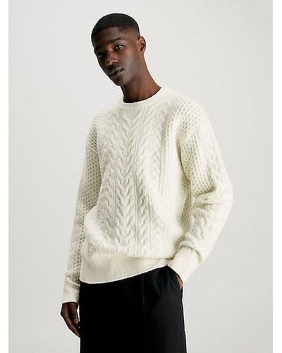Calvin Klein Zopfstrick-Pullover aus Wollgemisch - Natur