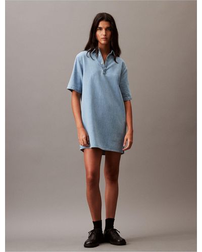 Calvin Klein Chambray Mini Shirt Dress - Blue