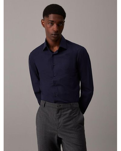 Calvin Klein Poplin Stretch Fitted Shirt - Blue