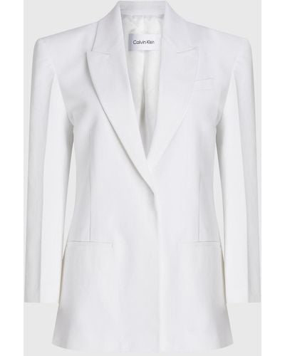 Calvin Klein Veste blazer ajustée en sergé de coton - Blanc