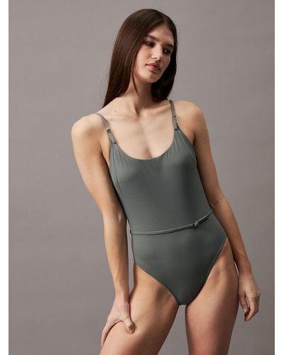 Calvin Klein Low Back Swimsuit - Ck Micro Belt - Grey