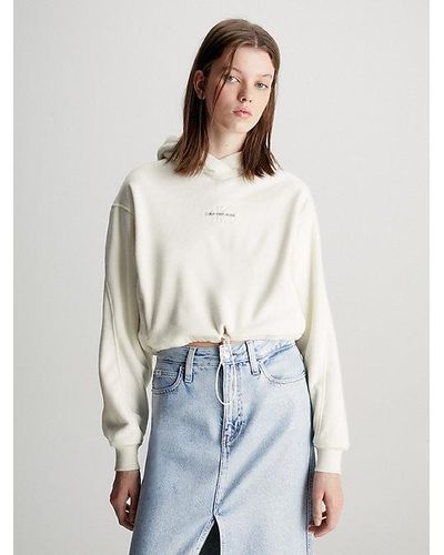 Calvin Klein Sudadera con capucha de felpa polar Cropped - Blanco