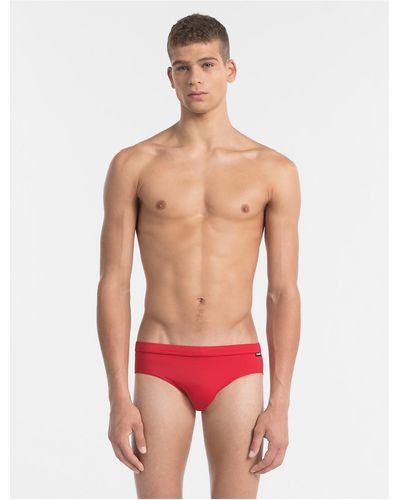 Calvin Klein Core Solid Logo Swim Briefs - Red