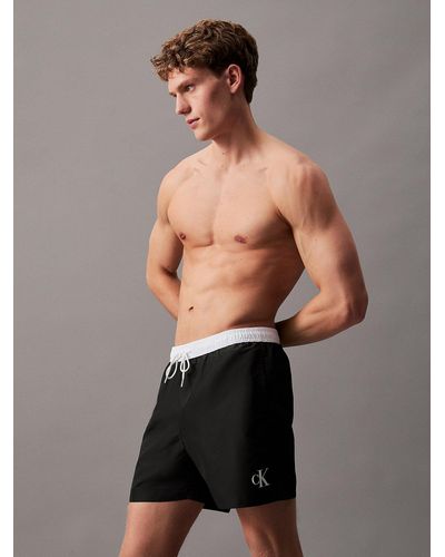 Calvin Klein Medium Drawstring Swim Shorts - Ck Monogram - Grey