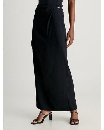 Calvin Klein Falda larga drapeada de crepé - Negro