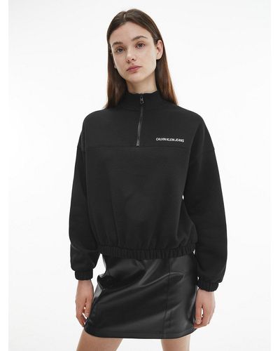 Calvin Klein Sweatshirt Met Rits Van Biologisch Katoen - Zwart