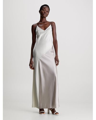 Calvin Klein Robe nuisette slim longue color-block - Blanc