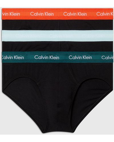 Calvin Klein 3 Pack Hip Briefs - Cotton Stretch Wicking - Black