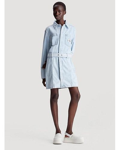 Calvin Klein Denim-Hemdkleid mit Gürtel - Blau