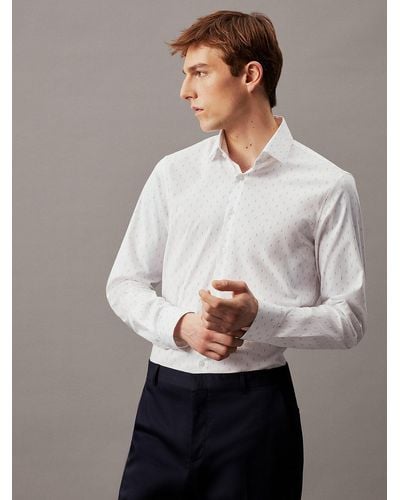 Calvin Klein Slim Leaf Print Dress Shirt - White
