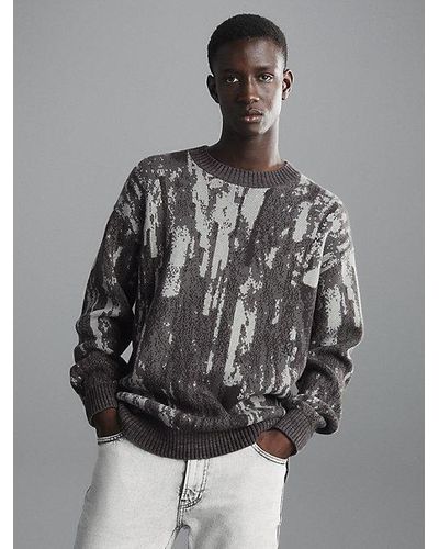 Calvin Klein Strick-Pullover aus Baumwoll-Jacquard - Grau