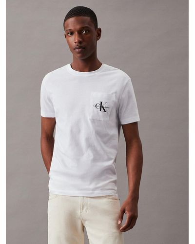 Calvin Klein T-shirt slim à poche avec monogramme - Blanc