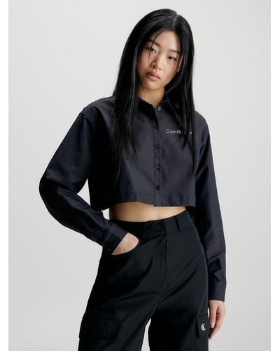Calvin Klein Cropped Nylon Drawstring Shirt - Black