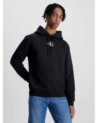 Calvin Klein Sweat-shirt à capuche en polaire avec monogramme - Noir