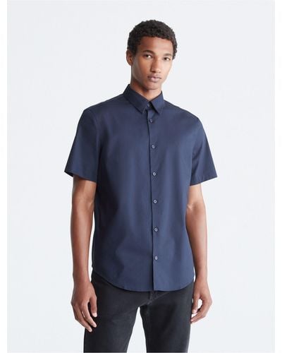 Calvin Klein Stretch Cotton Slim Fit Short Sleeve Shirt - Blue