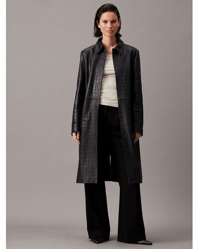 Calvin Klein Oversized Textured Leather Coat - Grey