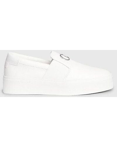 Calvin Klein Plateau-Slippers aus Leder - Weiß