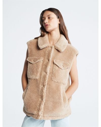 Calvin Klein Sherpa Button-down Vest - Natural