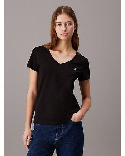 Calvin Klein Slim T-shirt Met V-hals - Zwart