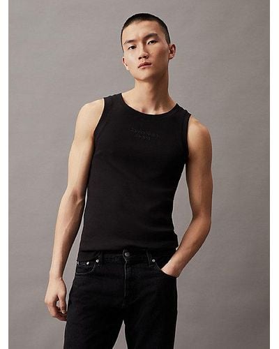 Calvin Klein Camiseta de tirantes slim de canalé - Negro