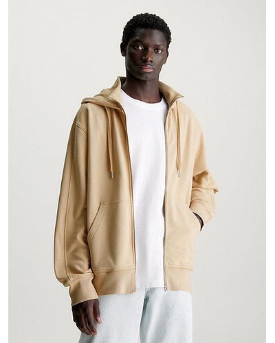 Calvin Klein Oversized Hoodie Met Rits - Naturel