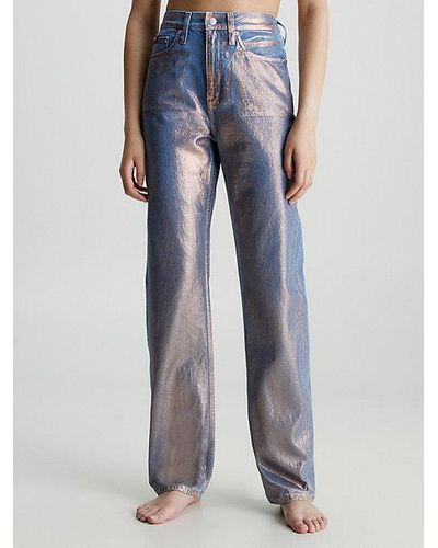 Calvin Klein Straight Metallic Jeans Met Hoge Taille - Blauw