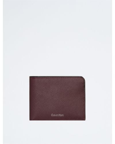 Calvin Klein Saffiano Leather Card Case Bifold Wallet - Purple
