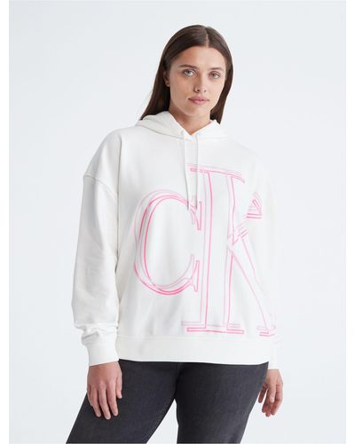 Calvin Klein Plus Size Boyfriend Fit Monogram Logo Hoodie - White