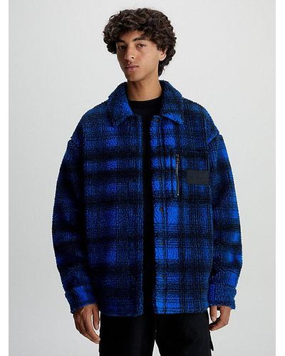 Calvin Klein Sherpa Overhemdjack Met Ruitmotief - Blauw