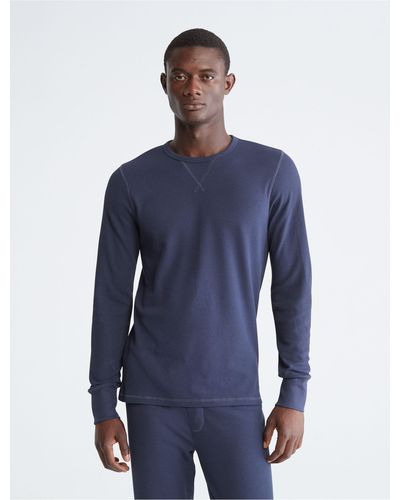 Calvin Klein Thermal Lounge Crewneck Sleep Sweatshirt - Blue