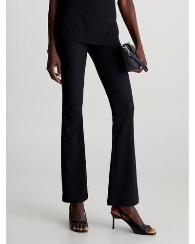Calvin Klein Slim Flared Textured Trousers - Black