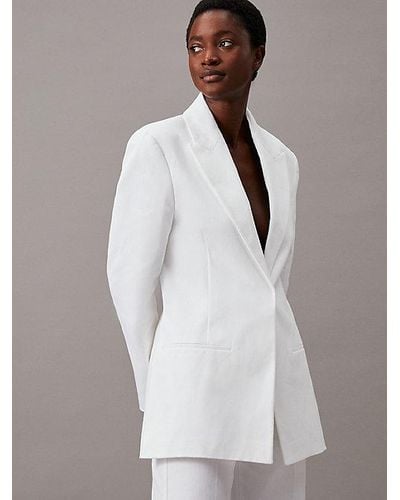 Calvin Klein Blazer tailored de sarga de algodón - Blanco