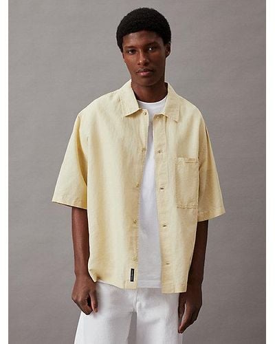 Calvin Klein Camisa de manga corta de lino y algodón - Neutro