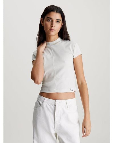 Calvin Klein Slim Ribbed Short Sleeve Top - White