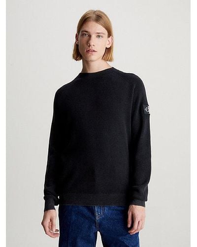 Calvin Klein Jersey de algodón gofrado con insignia - Negro