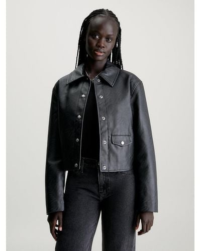 Calvin Klein Short Faux Leather Jacket - Black