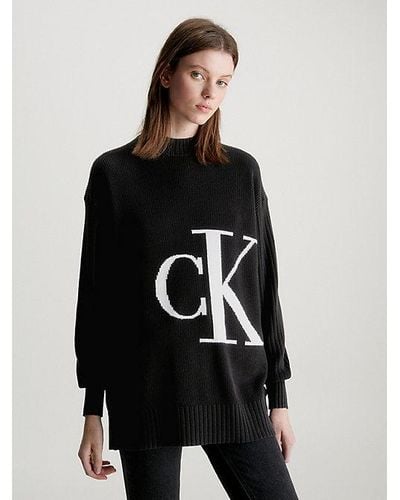 Calvin Klein Lässiger Monogramm-Pullover aus Baumwolle - Schwarz
