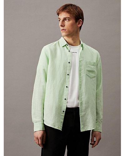 Calvin Klein Linnen Katoenen Overhemd - Groen