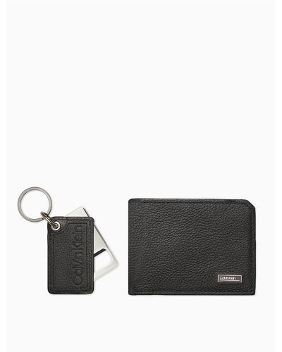 Calvin Klein Micro Pebble Bifold Wallet + Bottle Opener Key Fob - Black