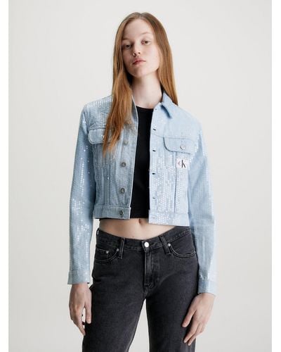 Calvin Klein Veste courte en jean pailleté - Bleu