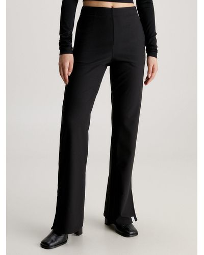 Calvin Klein Pantalon droit en jersey côtelé - Noir