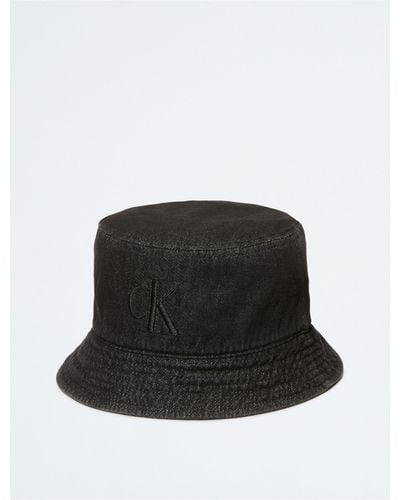 Calvin Klein Washed Denim Embroidered Logo Bucket Hat - Black