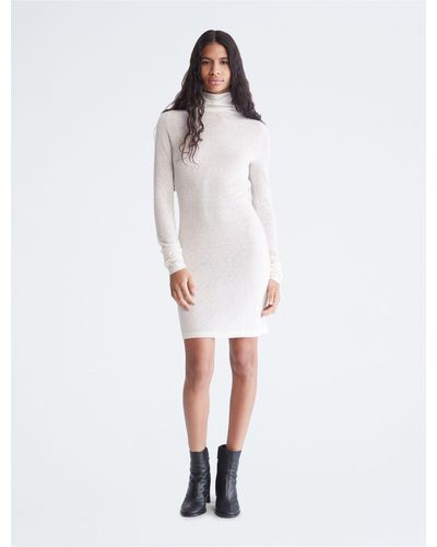 Calvin Klein Uplift Long Sleeve Turtleneck Sweater Dress - White